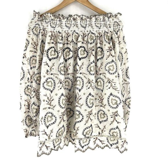 Zimmermann Top Size 0 Womens Ivory Off Shoulder Smocked Embroidered Blouse Top - Picture 1 of 10